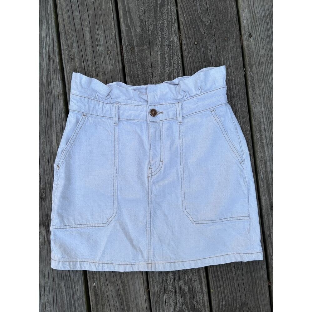 Free People White Utility Skirt‎ – Size 8 Linen Cotton Blend - Picture 4 of 9